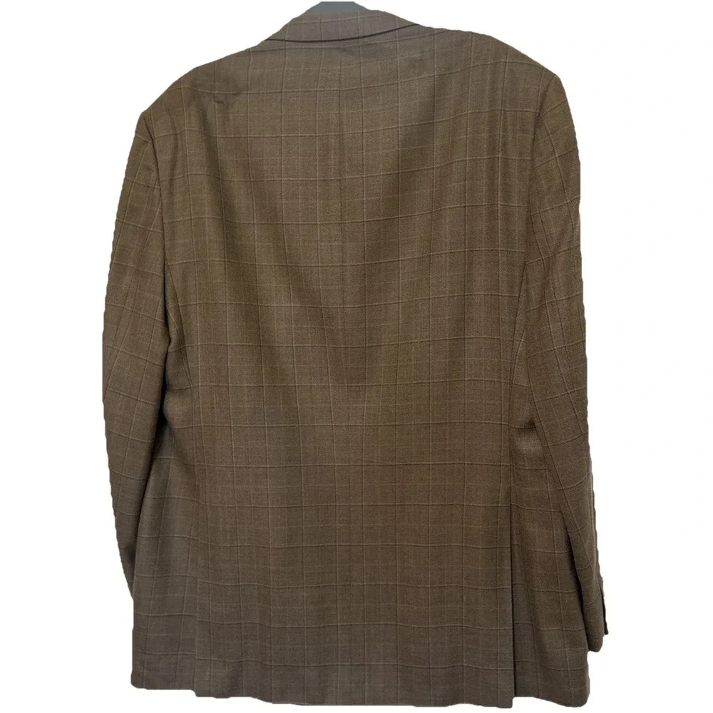 Ralph Lauren Sport Coat Mens 46R‎ Silk Wool Blazer Gold Brown Plaid Excellent